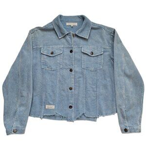 Simply Southern Jacket Distressed Blue Corduroy Long Sleeve Button Medium Boho